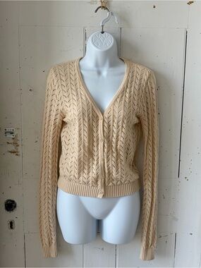 Brandy Melville Cream Pointelle V-Neck Knit Cardigan